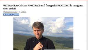 Știrea care a scandalizat România: "Cristian Pomohaci ar fi fost găsit spânzurat"