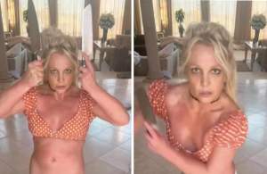 Britney Spears șochează din nou! Artista a postat un videoclip controversat. Cântăreața a dansat cu cuțitele / FOTO