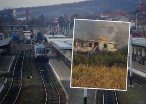 Incendiu de proporții într-un tren care staționa în gara Oradea Vest. Călătorii și personalul au fost evacuați / VIDEO