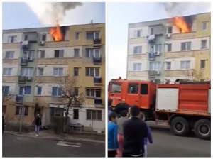 Incendiu de proporții în Tecuci. Bloc cuprins de flăcări, după ce locatarii au făcut grătar în uscător