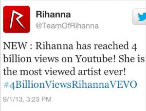 Rihanna a fost declarată cea mai vizualizată cântăreaţă din LUME!!! Nu ai să ghiceşti câte miliarde de oameni au urmărit-o