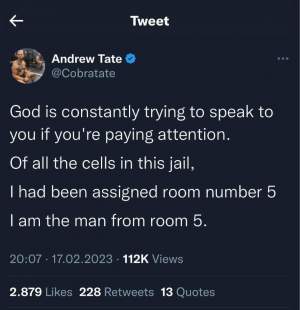 Ce număr are la celulă Andrew Tate în arest. Mesajul postat de milionar: „Dumnezeu încearcă în mod constant...”