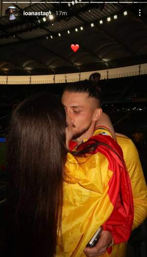 Radu Drăgușin și iubita lui, sărut pasional pe stadion, după calificarea în optimile Euro 2024! Ioana Stan este cea mai mare susținătoare a fotbalistului / FOTO