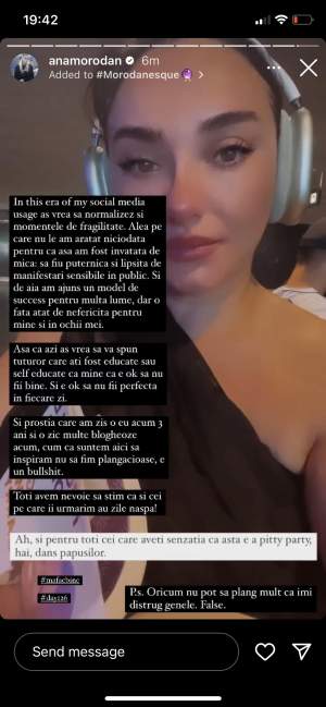 Ana Morodan a izbucnit in lacrimi! “Prostia pe care am zis-o acum trei ani este un bullshit” / FOTO