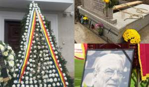 Cine a trimis, la înmormântarea lui Emeric Ienei, coroana de flori ciudată care seamănă mai degrabă a pom de Crăciun decât a jerbă