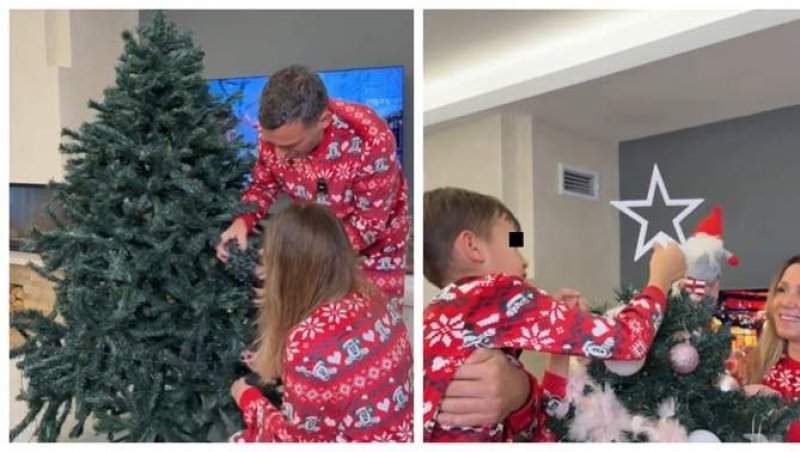 Chef Ștefan Popescu, soția și copiii, portret de familie, în ziua în care au împodobit bradul. Cum arată pomul de Crăciun