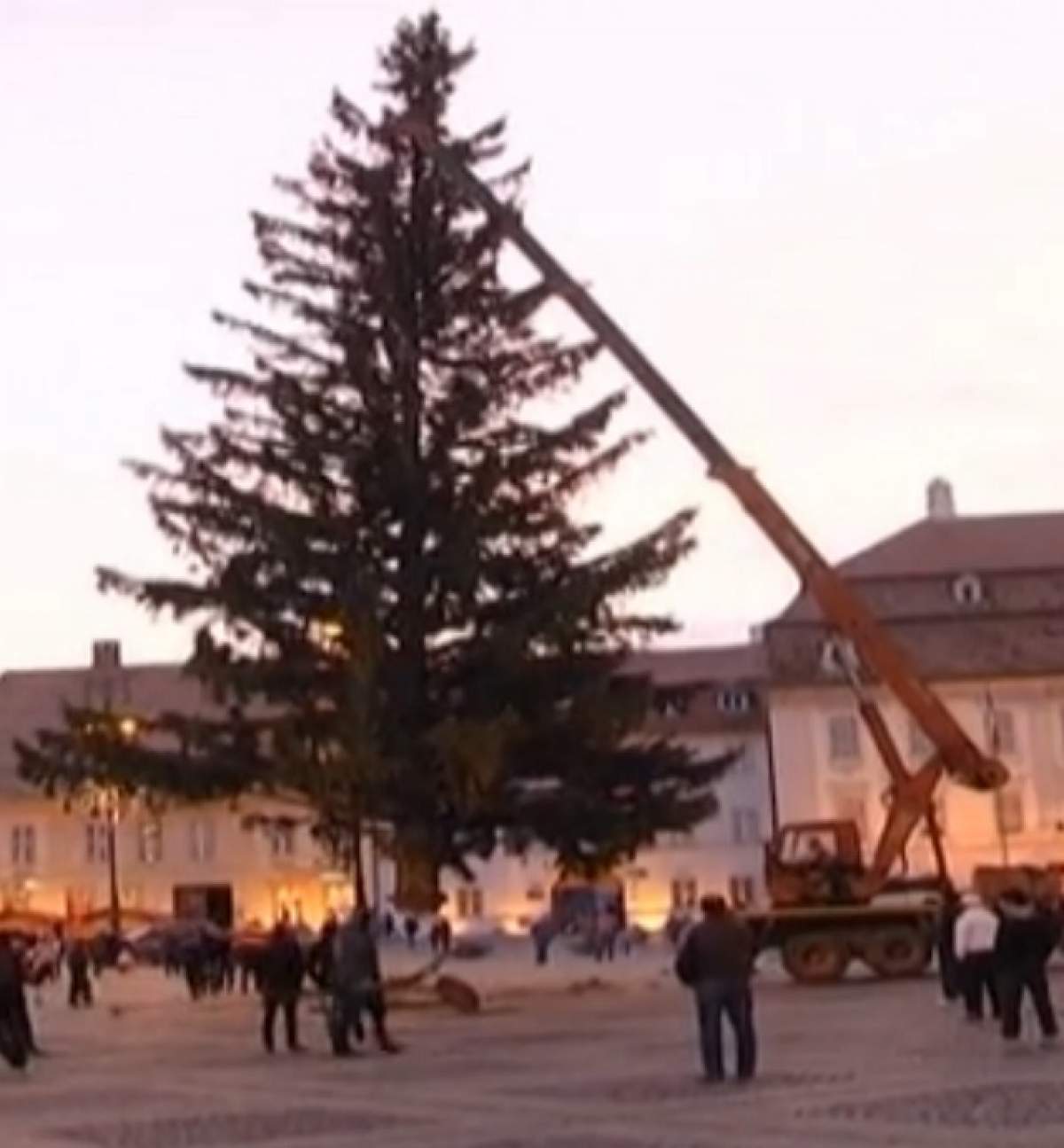 Sibiul se pregăteşte de Crăciun! Un brad de 22 de metri a fost amplasat în centrul oraşului