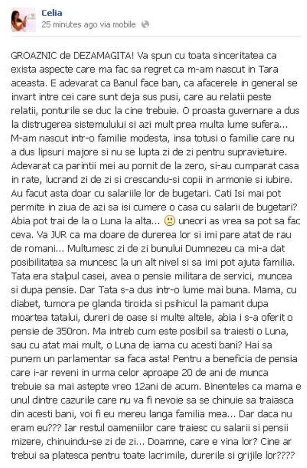Celia suferă groaznic! Vezi ce a păţit artista!