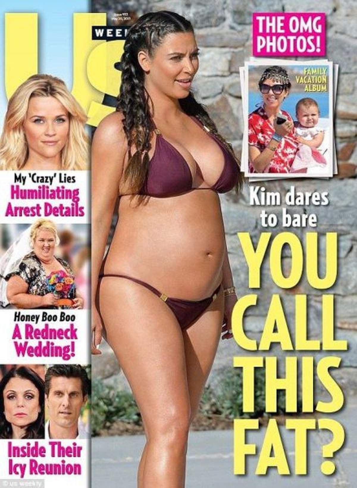 Așa arată Kim Kardashian în costum de baie, însărcinată în 7 luni. Cât e realitate și cât Photoshop?
