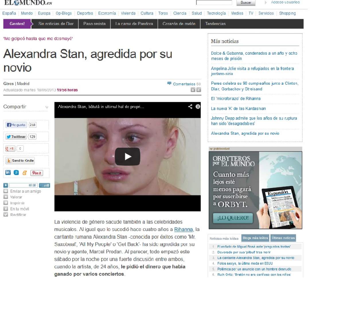 Vestea că Alexandra Stan a fost bătută crunt a ajuns şi în paginile marilor publicaţii din străinătate! Iată cum tratează presa de afară cazul!