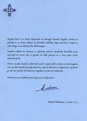 Regele Mihai I este alături de familiile îndoliate în urma tragediei din Muntenegru. Vezi mesajul emoţionant!