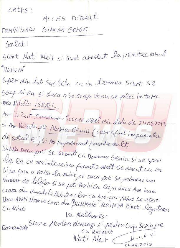 Nati Meir vrea să fie vizitat la puşcărie de Maria Ghinea. Vezi ce reacţie a avut artista