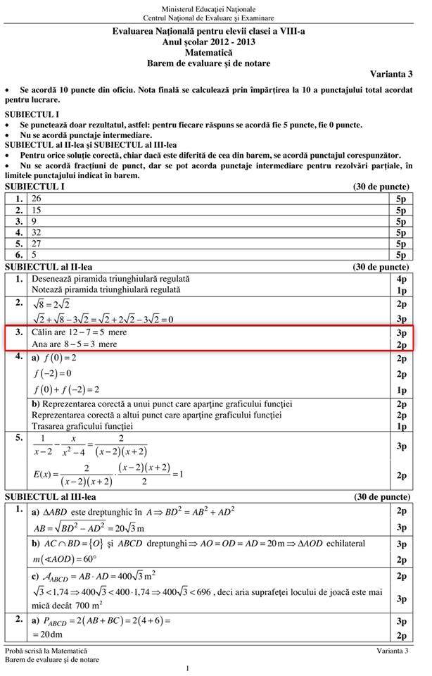 Uite cum au arătat subiectele de la matematică la capacitate! Observaţi absurditatea baremului?