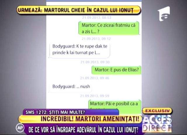 Uite mesajele de ameninţare primite de martorul cheie în cazul lui Ionuţ / VIDEO