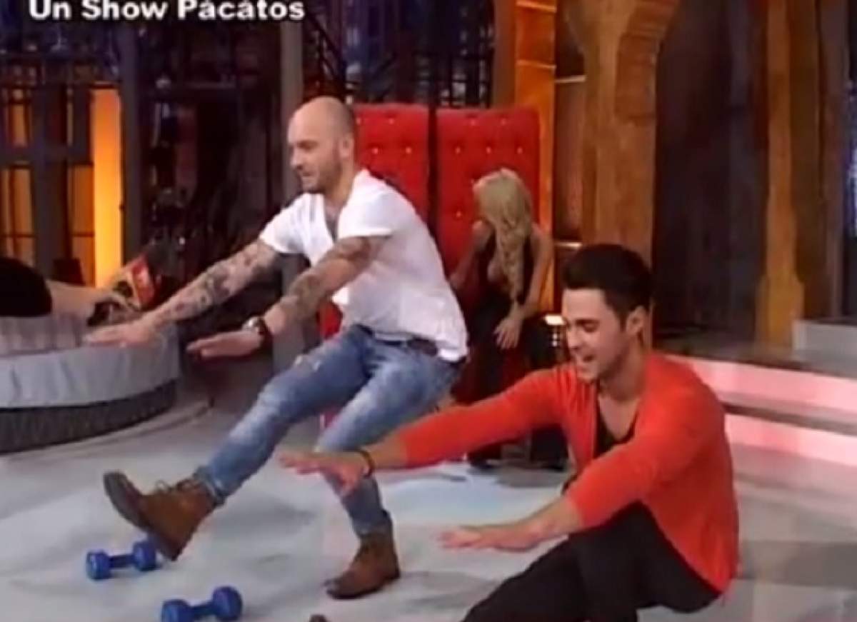 VIDEO / Ce nu s-a văzut la "Un show păcătos"! Cătălin Bordea a făcut sport cu Victor Slav, dar ce-a ieşit te va face să râzi cu lacrimi