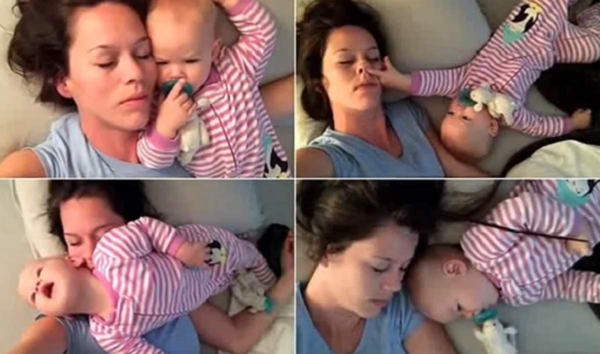 VIDEO / Vei râde cu lacrimi! Ce face un bebeluş care nu vrea ca mama lui să doarmă