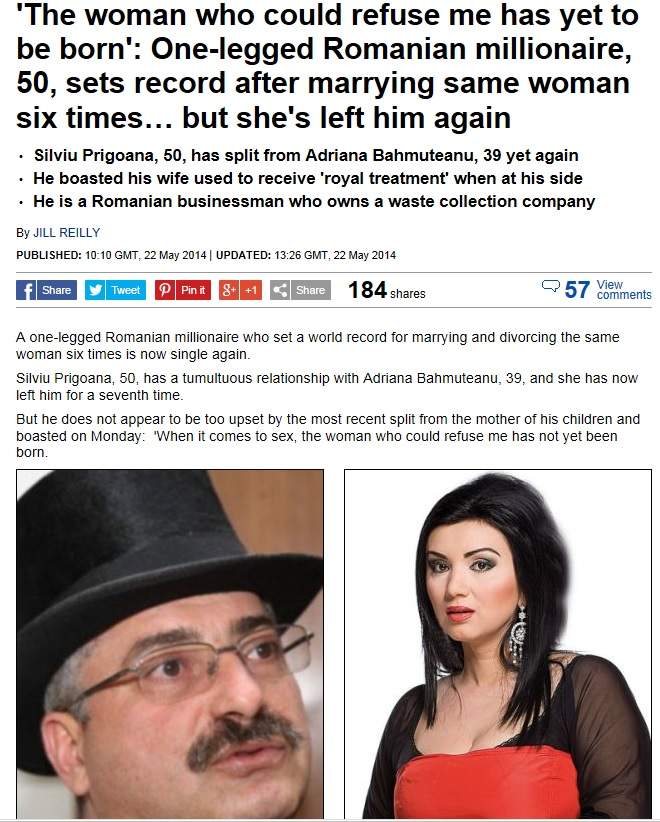 Scandalul Prigoană-Bahmuţeanu a depăşit graniţele ţării! Protagoniştii au ajuns în paginile celebrului Daily Mail!