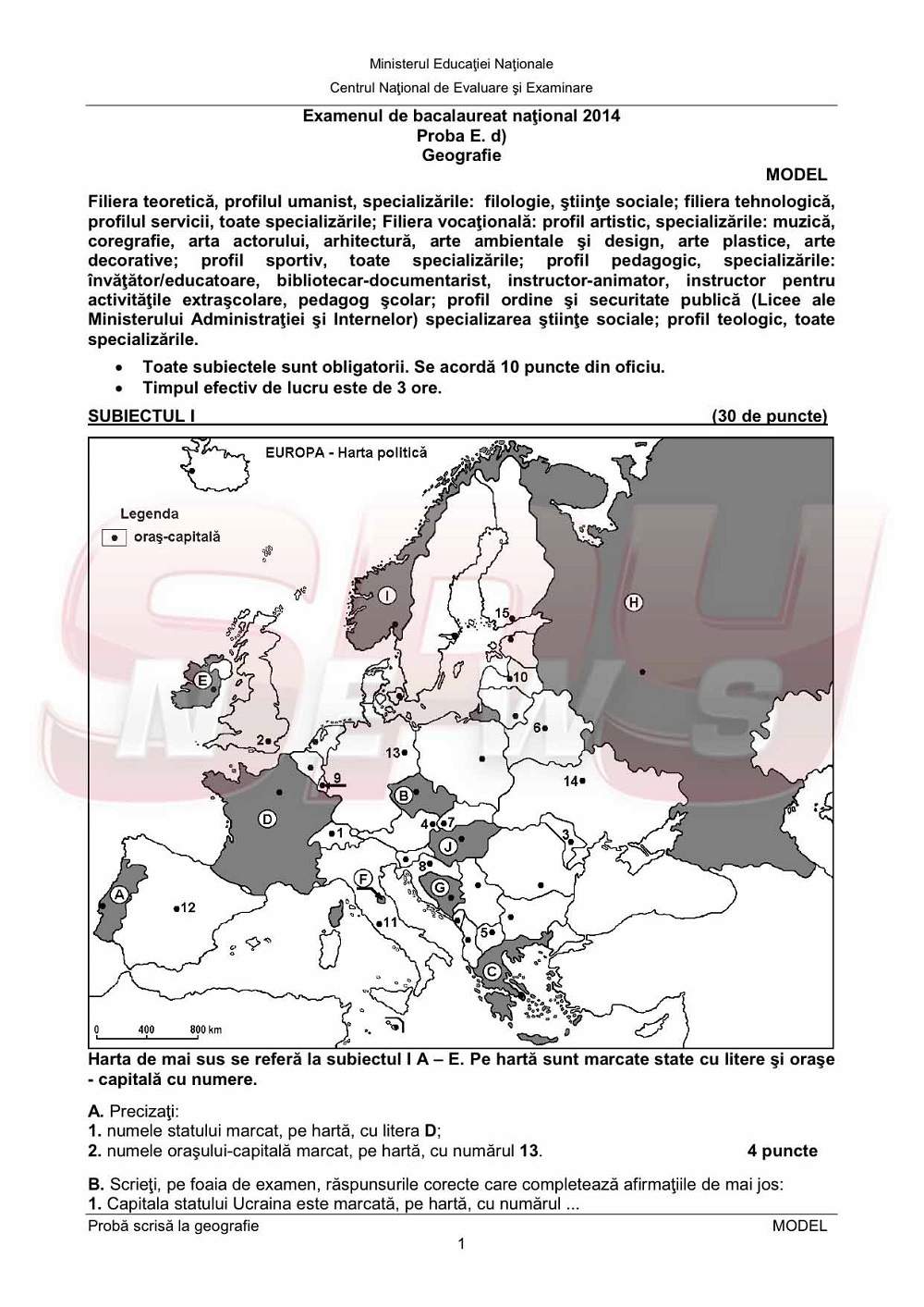 Bacalaureat 2014! Ce subiecte pot primi elevii la Istorie sau Geografie