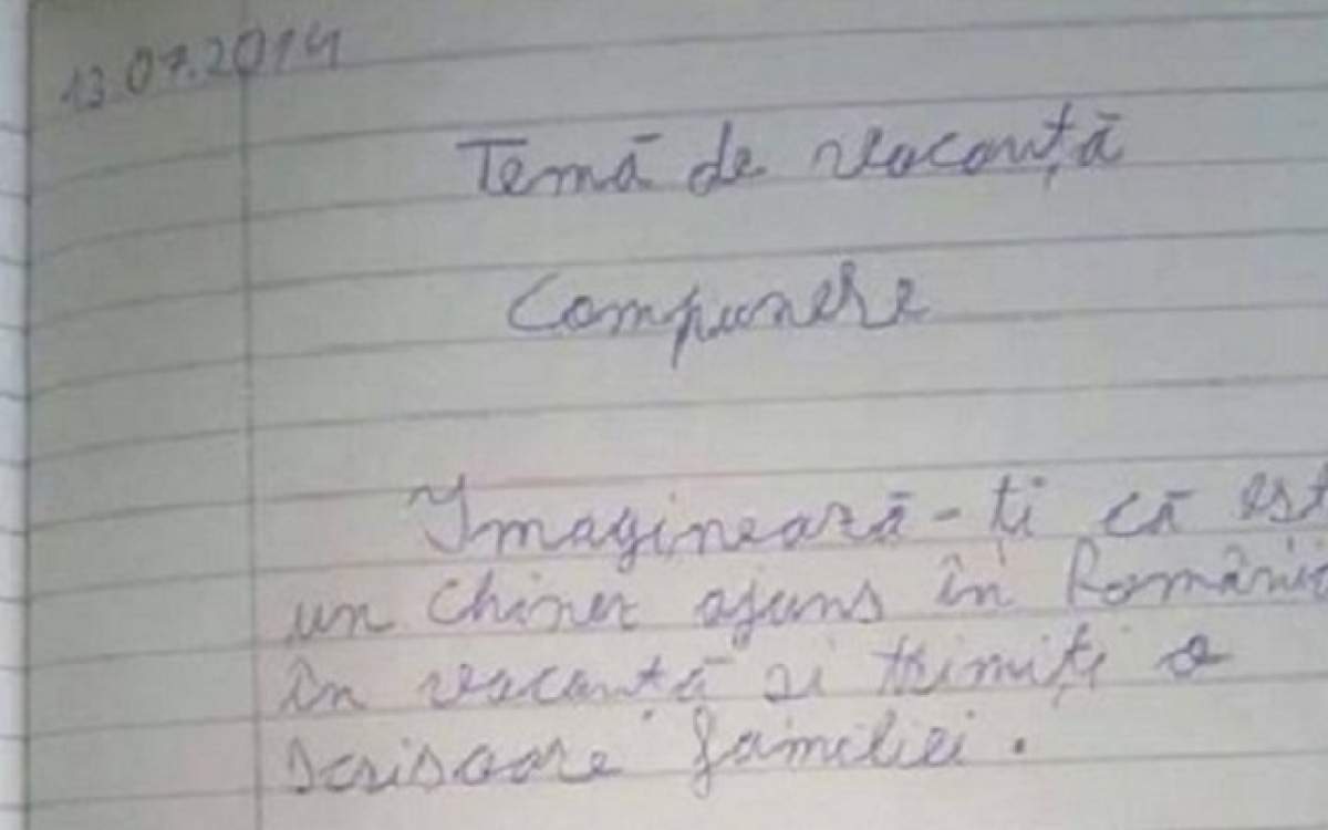 Tema de vacanţă a unui elev a devenit virală! Ce a putut să scrie în compunerea cu tema: "Imaginează-ţi că eşti un chinez ajuns în România"