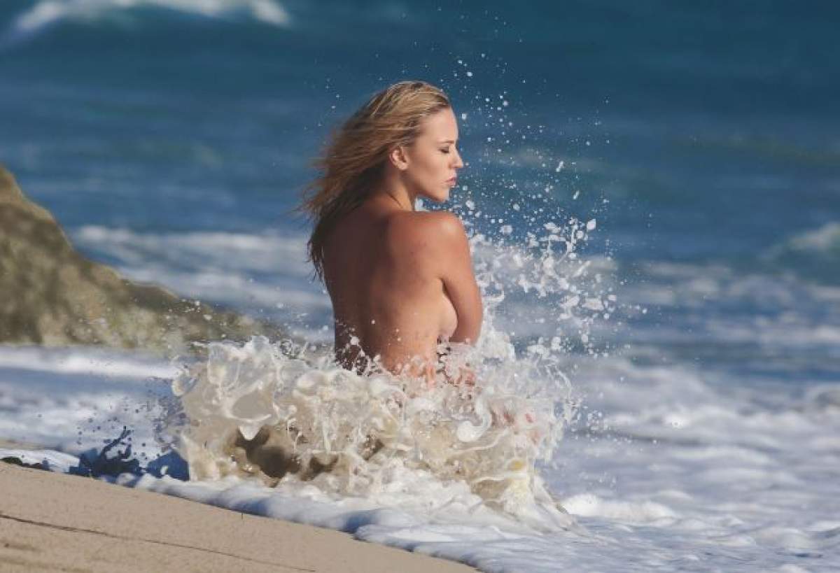 FOTO /  Atenţie, imagini fierbinţi cu blondă celebră! A vrut să facă reclamă la apă minerală, dar i-a ieşit un adevărat show erotic!