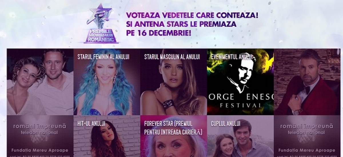 Antena Stars oferă "Premiile showbiz-ului românesc". Votează-ţi favoritul!