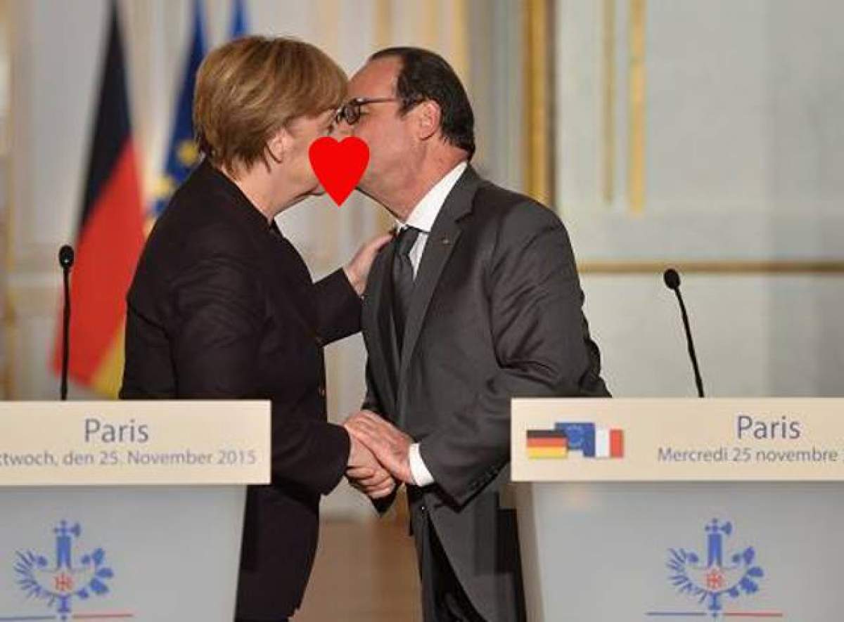 Imaginea zilei! Angela Merkel şi Francois Hollande, nas în nas la Palatul Elysee