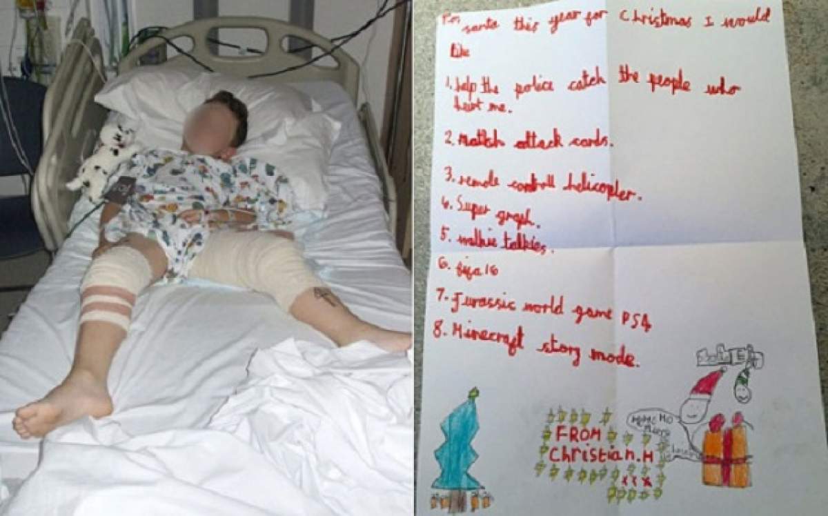 Un băieţel împuşcat a scris pe patul de spital o scrisoare către Moş Crăciun. Ce îşi doreşte este incredibil!