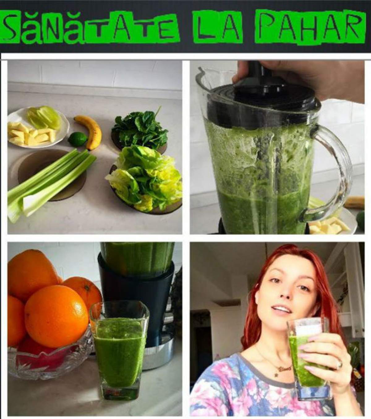REŢETA ZILEI - MIERCURI: Elena Gheorghe recomandă green smoothie pentru piele frumoasă şi păr sănătos
