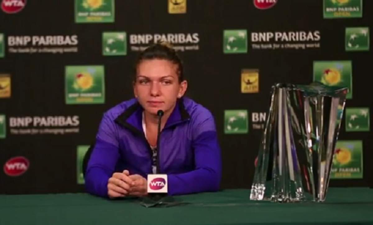 VIDEO / A stârnit râsul tuturor! Ce a păţit Simona Halep la conferinţa de presă de după finala de la Indian Wells