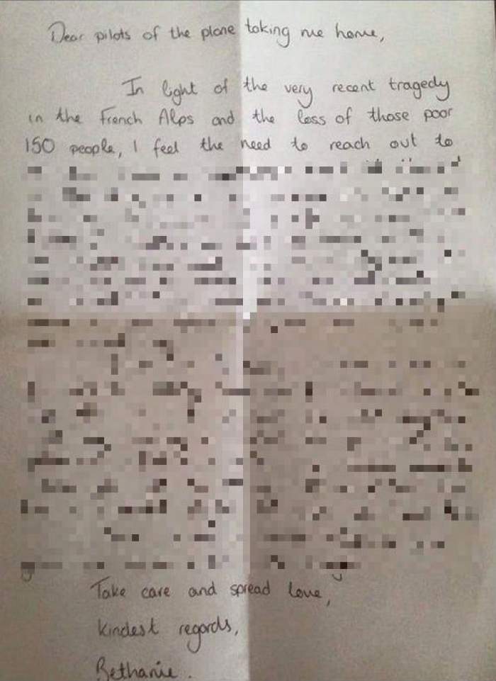 Una dintre cele mai emoţionante scrisori! Ce le-a scris o femeie piloţilor care au fost la manşa avionului în care a călătorit