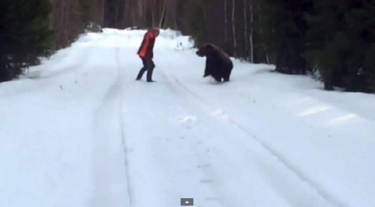 VIDEO / Râzi de te prăpădeşti! Reacţia incredibilă a unui bărbat care a fost atacat de urs
