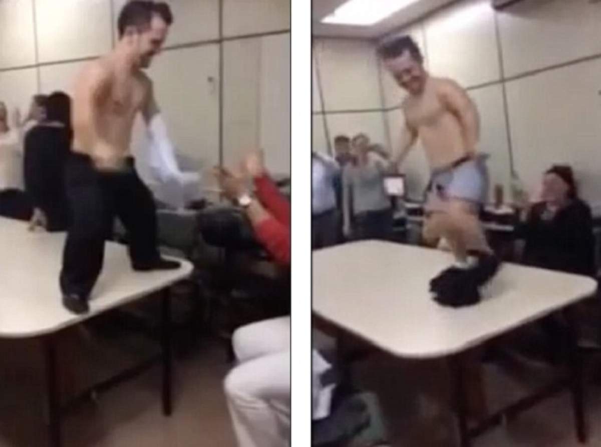 VIDEO / Show erotic într-o secţie de poliţie! Un pitic s-a dezbrăcat şi le-a dansat în poală oamenilor legii