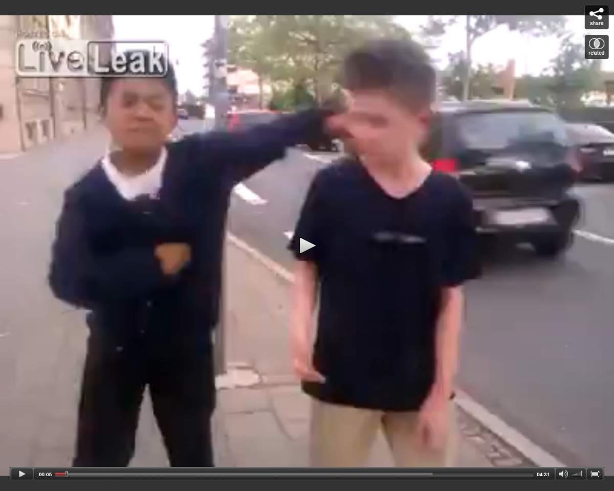 VIDEO ŞOCANT / Un copil de imigrant l-a BĂTUT în plină stradă pe un băiat neamţ de vârsta lui. Imagini INCREDIBILE
