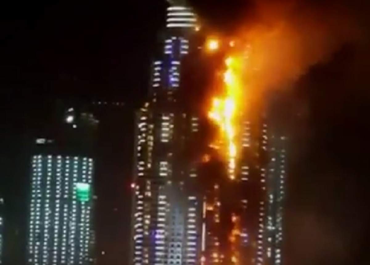 VIDEO / Imagini terifiante cu hotelul de lux din Dubai, care a ars în noaptea de Revelion