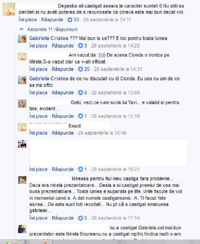 Nu se dezminte! Gabriela Cristea, primele declarații despre reacția avuta când Mirela Vaida a câștigat premiul pentru „Cel mai bun prezentator TV”