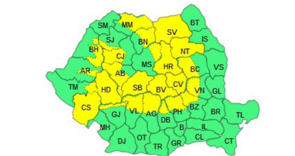 E COD GALBEN de NINSORI şi VÂNT! Verifică zonele vizate de atenţionarea meteorologică înainte să pleci la drum