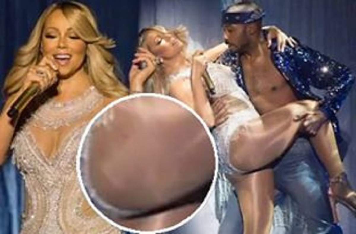 VIDEO / Mariah Carey  a îmbrăcat un costum ultra sexy, dar a avut parte de un incident ruşinos. I s-a rupt dresul şi i-a lăsat la vedere posteriorul, dar a continuat să cânte
