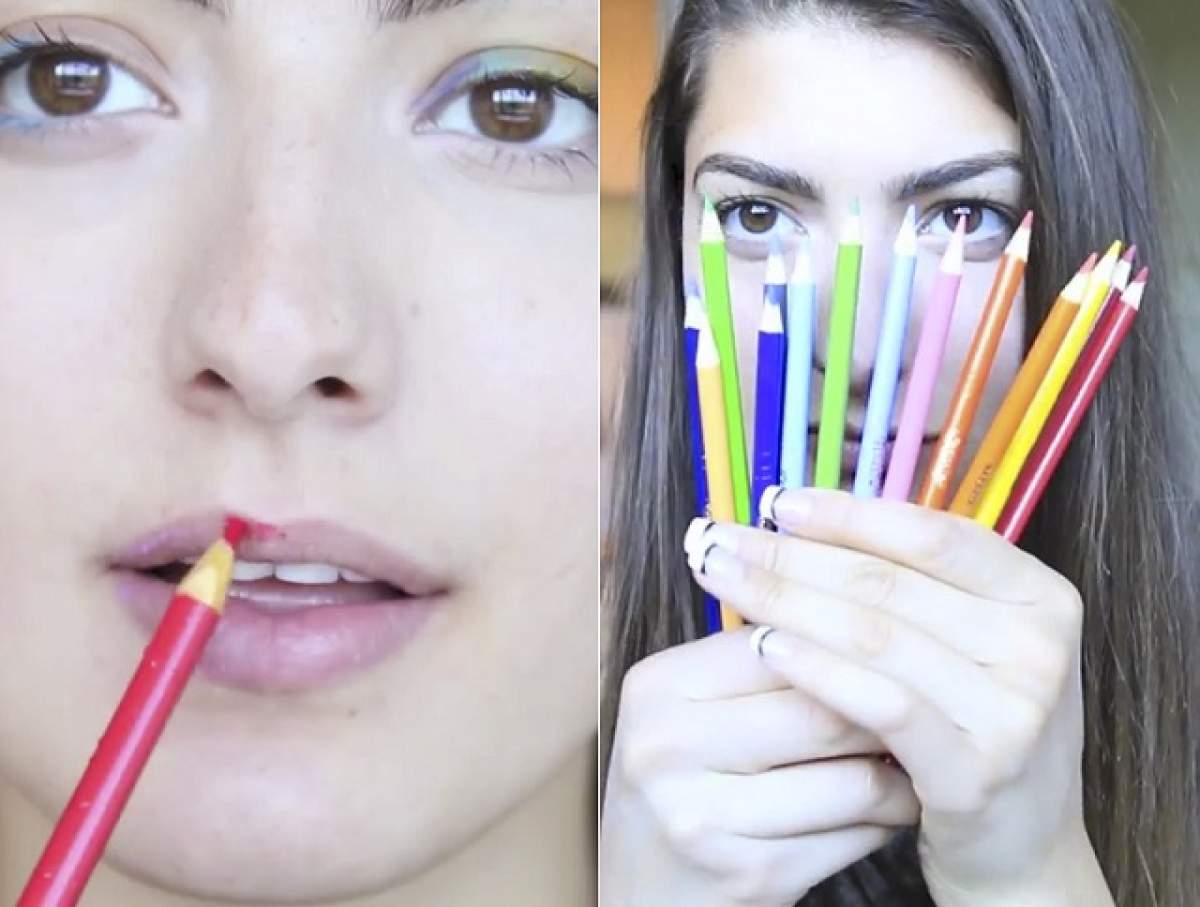 VIDEO /  Au înlocuit fardurile clasice cu creioanele colorate, dar habar n-au la ce pericole se expun! Ce se întâmplă dacă le foloseşti pentru a-ţi contura buzele ori ochii
