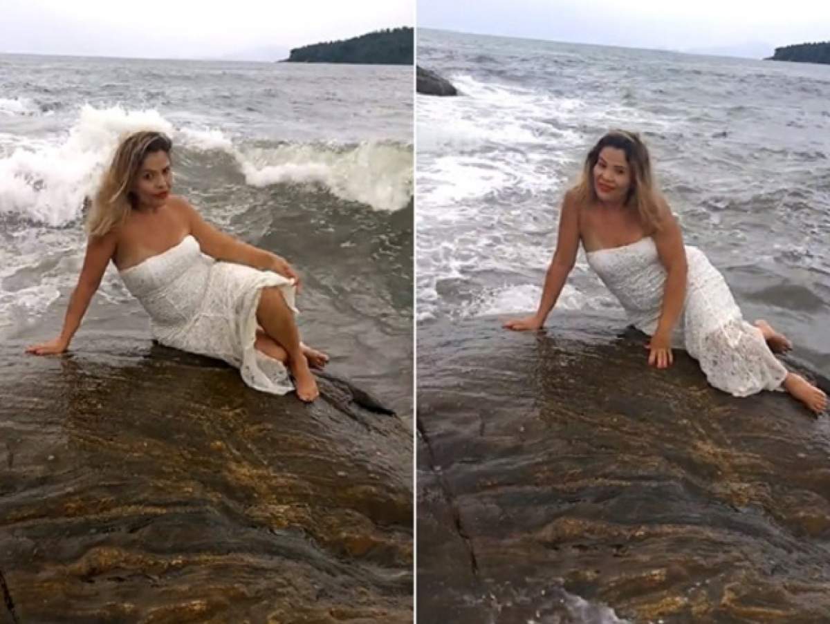 VIDEO / A îmbrăcat rochia de mireasă şi s-a tăvălit pe o stâncă, la malul mării! Ce a păţit o mireasă în timp ce poza languros a ajuns viral