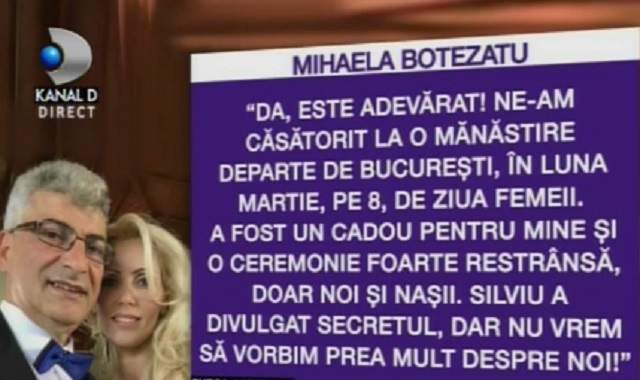 Silviu Prigoană s-a căsătorit a şaptea oară! Primele declaraţii ale Mihaelei despre nunta secretă