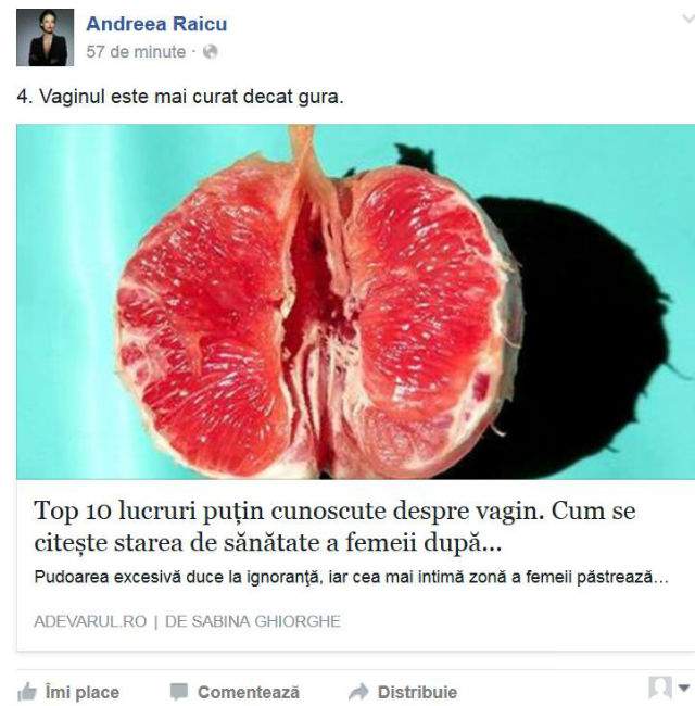 Andreea Raicu, declaraţie surprinzătoare: "Vaginul este mai curat decât gura"