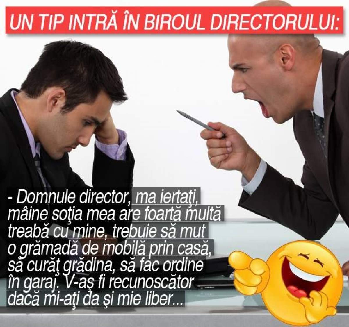 BANCUL ZILEI - JOI: Un tip intră în biroul directorului...