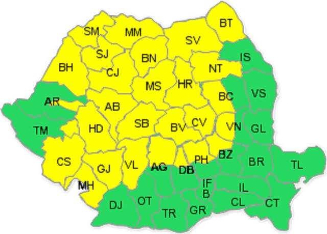 COD GALBEN de ploi, intensificări de vânt şi descărcari electrice!