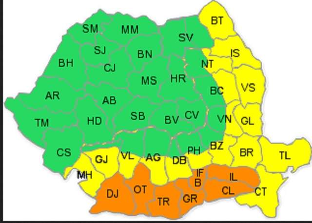 COD GALBEN şi PORTOCALIU de CĂLDURĂ, dar şi de PLOI cu GRINDINĂ! Care sunt zonele