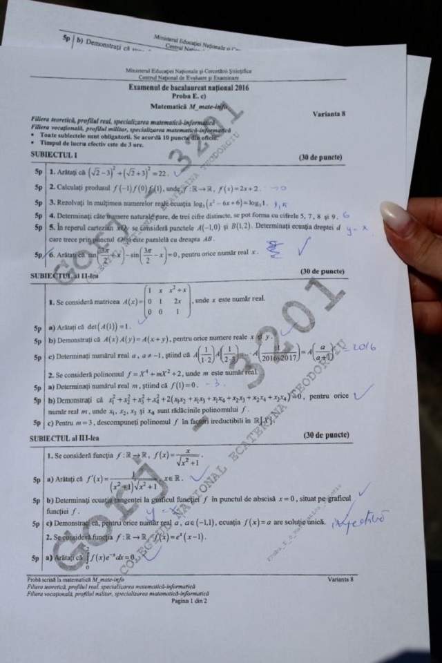 BACALAUREAT 2016! Subiectele la MATEMATICĂ. Tu ai fi trecut Bac-ul?