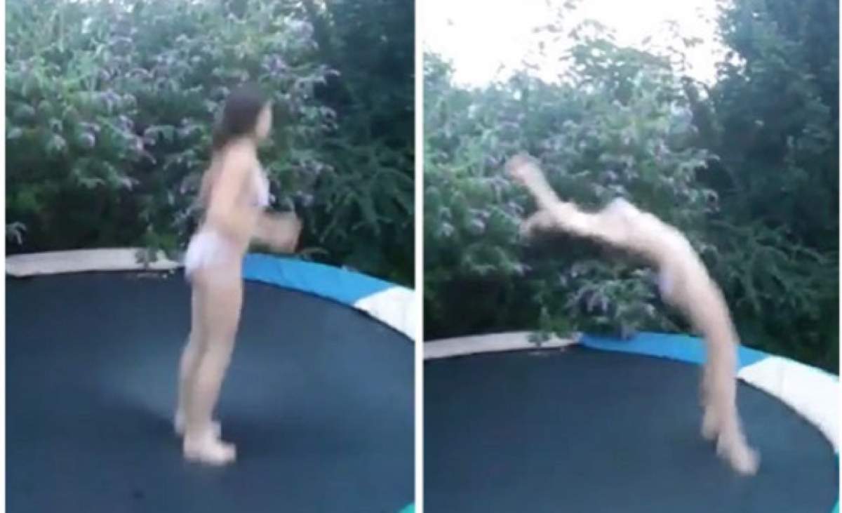 VIDEO / A îmbrăcat un costum de baie super sexy și a început să sară pe trambulină! Ce s-a întâmplat apoi e viral