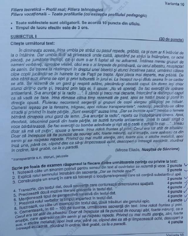 BACALAUREAT sesiunea AUGUST 2016! Care au fost subiectele la Limba Română