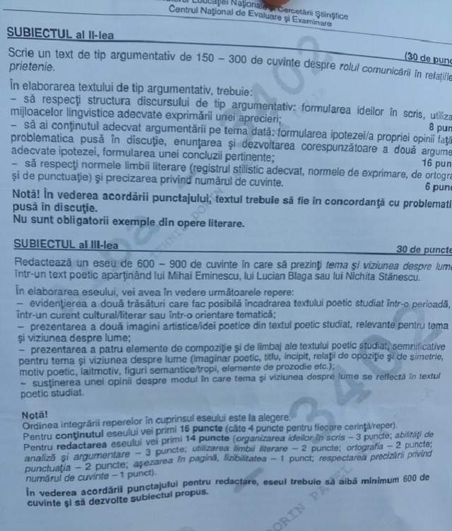 BACALAUREAT sesiunea AUGUST 2016! Care au fost subiectele la Limba Română