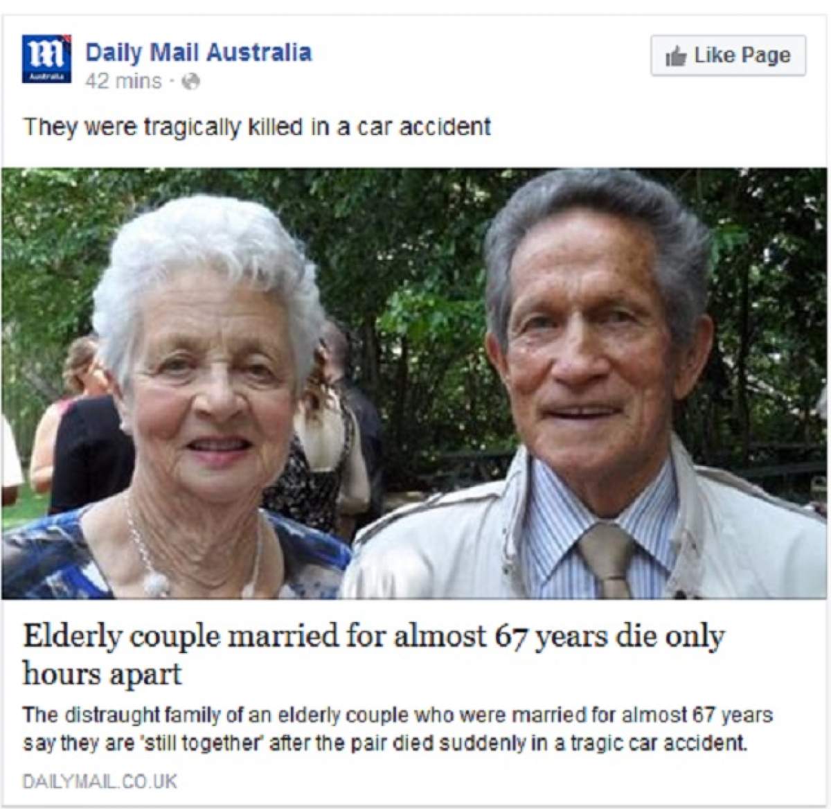 Îți sfâșie inima! Au fost căsătoriți 67 de ani și s-au stins în urma unui accident teribil, la câteva ore distanță