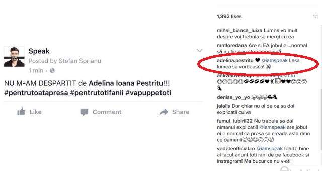 Gura păcătosului adevăr grăiește! Ce mesaj i-a transmis Adelina Pestrițu lui Speak, după ce el a încercat DISPERAT să-i convingă pe toți că nu s-au despărțit